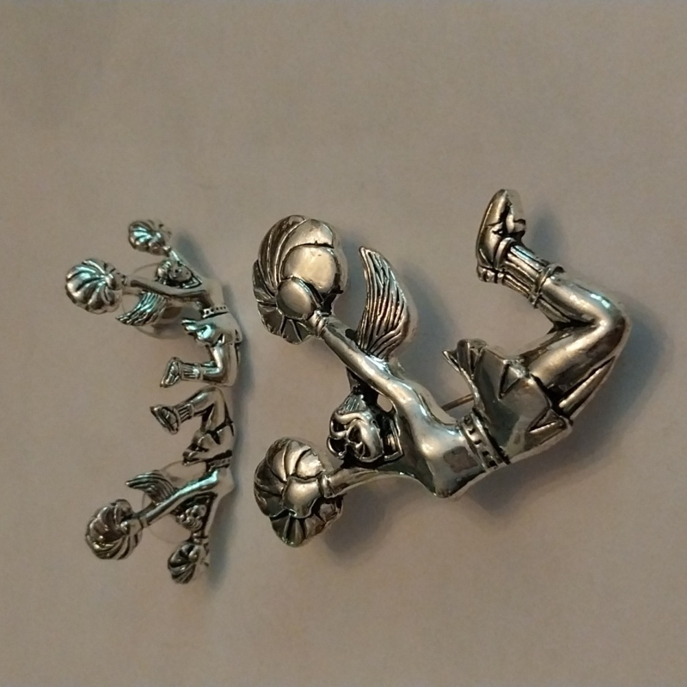 Cheerleader Pin Pendant Silver-tone with matching Earrings